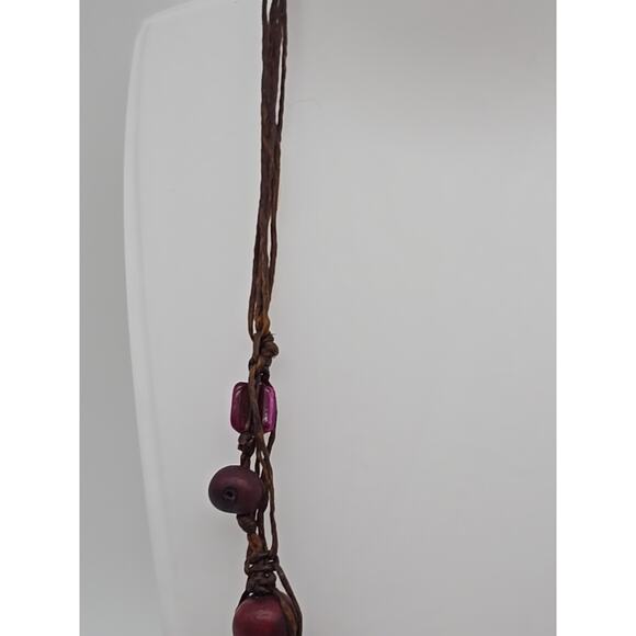 Tribal Plum Purple Artisan Tagua Nut Wrapped Bead Necklace Button Toggle Closure - Picture 5 of 16